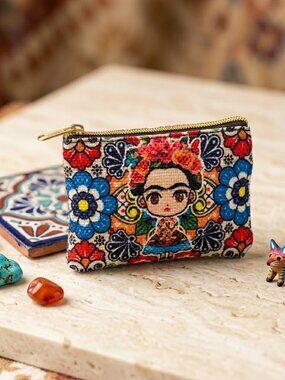 Frida Kahlo Coin Purse Colorful Floral Patterned Cosmetic Bag Zippered